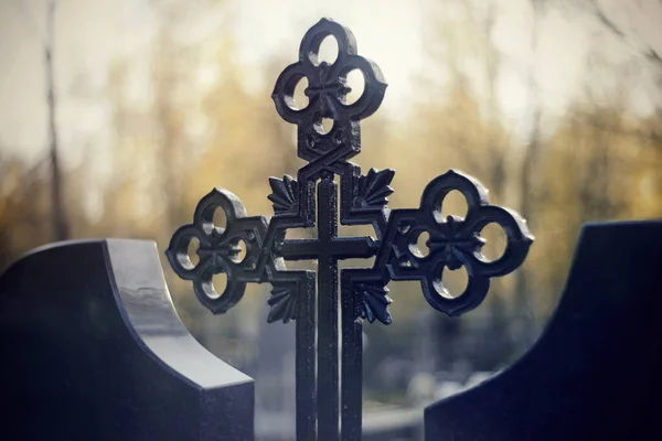 Cruces Sepulcrales Cementerio Por Noche —  Fotos de Stock
