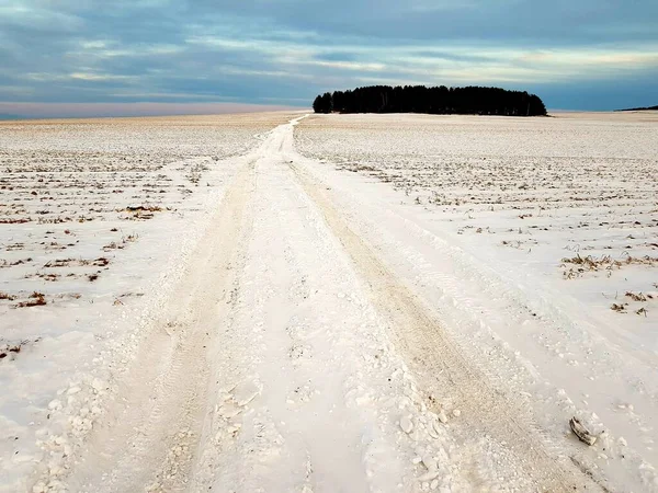 Camino Campo Campo Cubierto Nieve — Foto de Stock