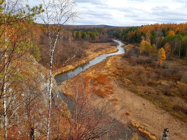 Trees Grow Rocky River Bank — Stock Photo, Image