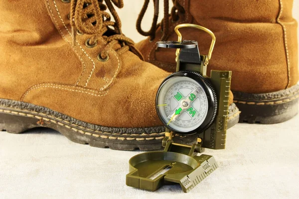 Compass Old Trekking Hiking Boots — Zdjęcie stockowe