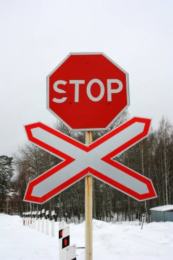 Stop sign at the level crossing