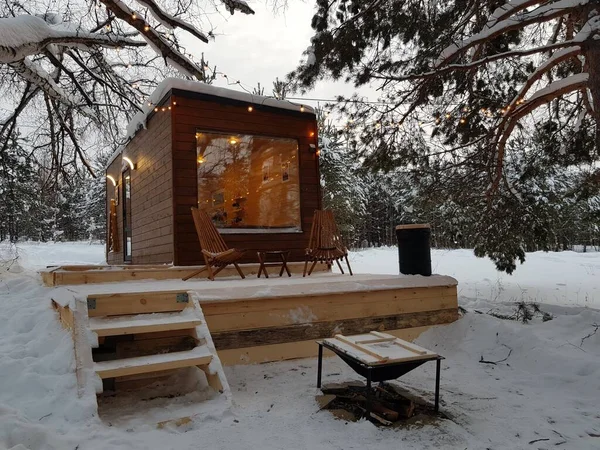 House Garlands Winter Forest Εικόνα Αρχείου