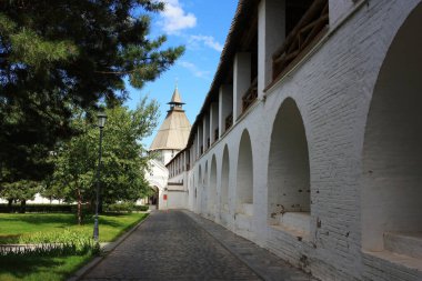 Ortaçağ şatosunun beyaz duvarları ve kuleleri