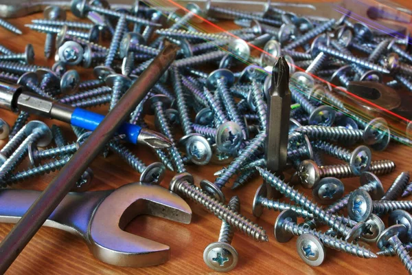Metalowe Śruby Śrubokręty Klucze — Zdjęcie stockowe