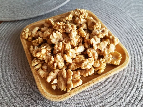 Healthy Walnuts Wooden Plate — Stock Photo, Image