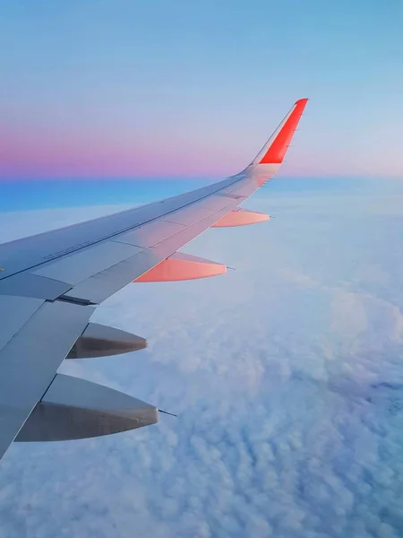 Ala Avião Céu Manhã — Fotografia de Stock