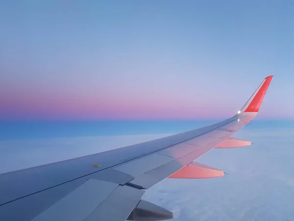 Asa Avião Céu Manhã — Fotografia de Stock