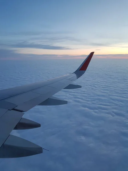 Asa Avião Céu Manhã — Fotografia de Stock