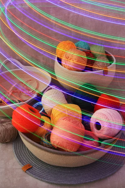 Multi Colored Balls Thread Basket — Stock Photo, Image