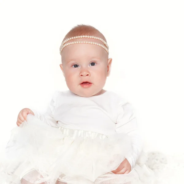 Portrait of young girl on white background, studio — Stock Photo, Image
