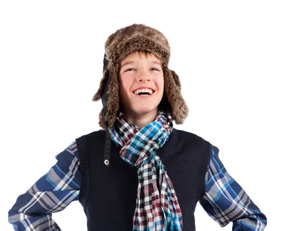 Porträt eines Teenagers mit Pelzmütze — Stockfoto