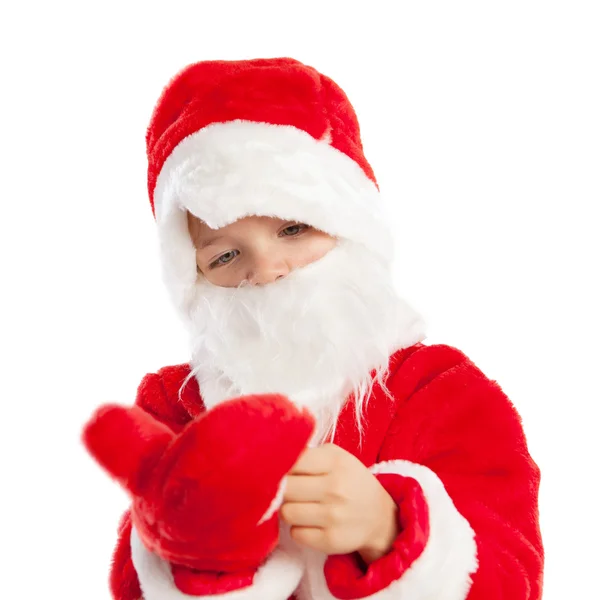 Liten pojke klädd som jultomte, isolering — Stockfoto