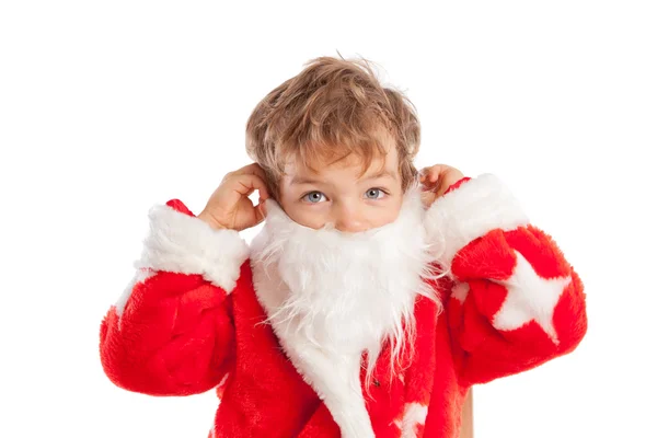 Small boy dressed as Santa Claus, isolation — Stock Photo, Image
