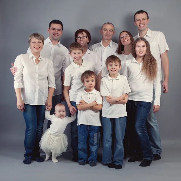 Grande retrato de família, estúdio — Fotografia de Stock