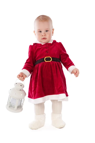 Small girl dressed as Santa, insulatio — Stock Photo, Image