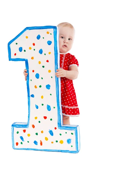 Small child and numeral one, isolation — Stock Photo, Image