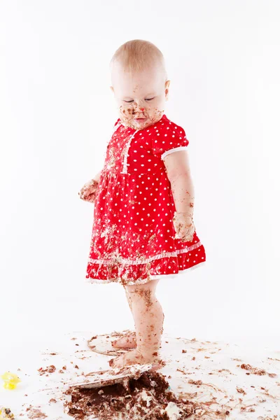 Baby girl and her birthday cake. — Stock Photo, Image