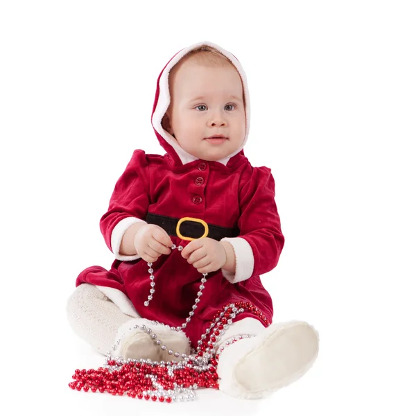 Mädchen als Weihnachtsmann verkleidet, Isolierung — Stockfoto