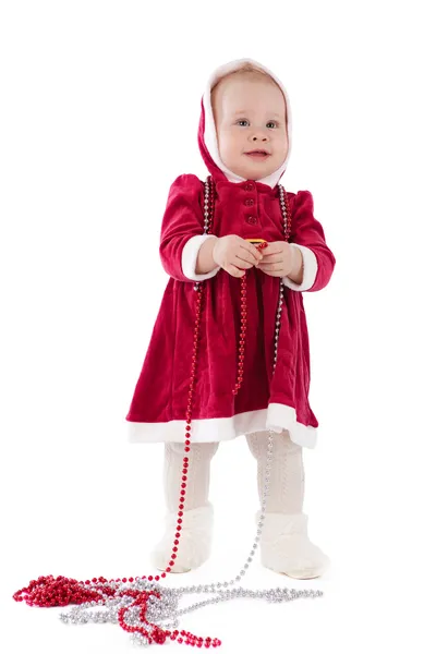 Girl dressed as Santa, insulation — Stock Photo, Image