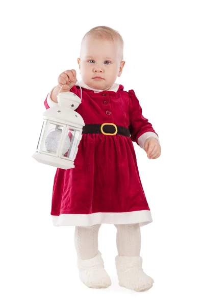 Small girl dressed as Santa, insulatio — Stock Photo, Image