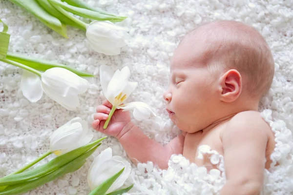 Portrait of sleeping newborn baby in room — Stock Photo, Image