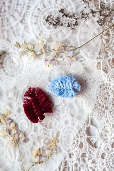 Hairpin Form Leaf Macrame Technique Background Dry Foliage Lace — Stock Photo, Image