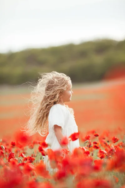 Menina Bonita Campo Papoula Livre — Fotografia de Stock