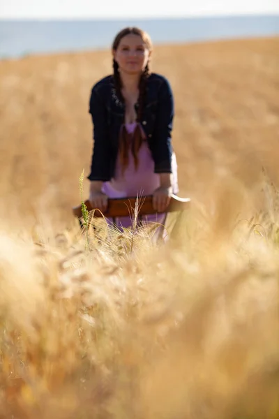 Buğday Alanında Hamile Kadın — Stok fotoğraf