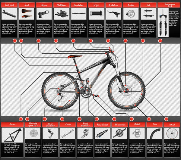 Hoge gedetailleerde regeling van volledige schorsing mtb — Stockvector