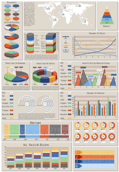 Conjunto infográfico de gráficos — Vetor de Stock