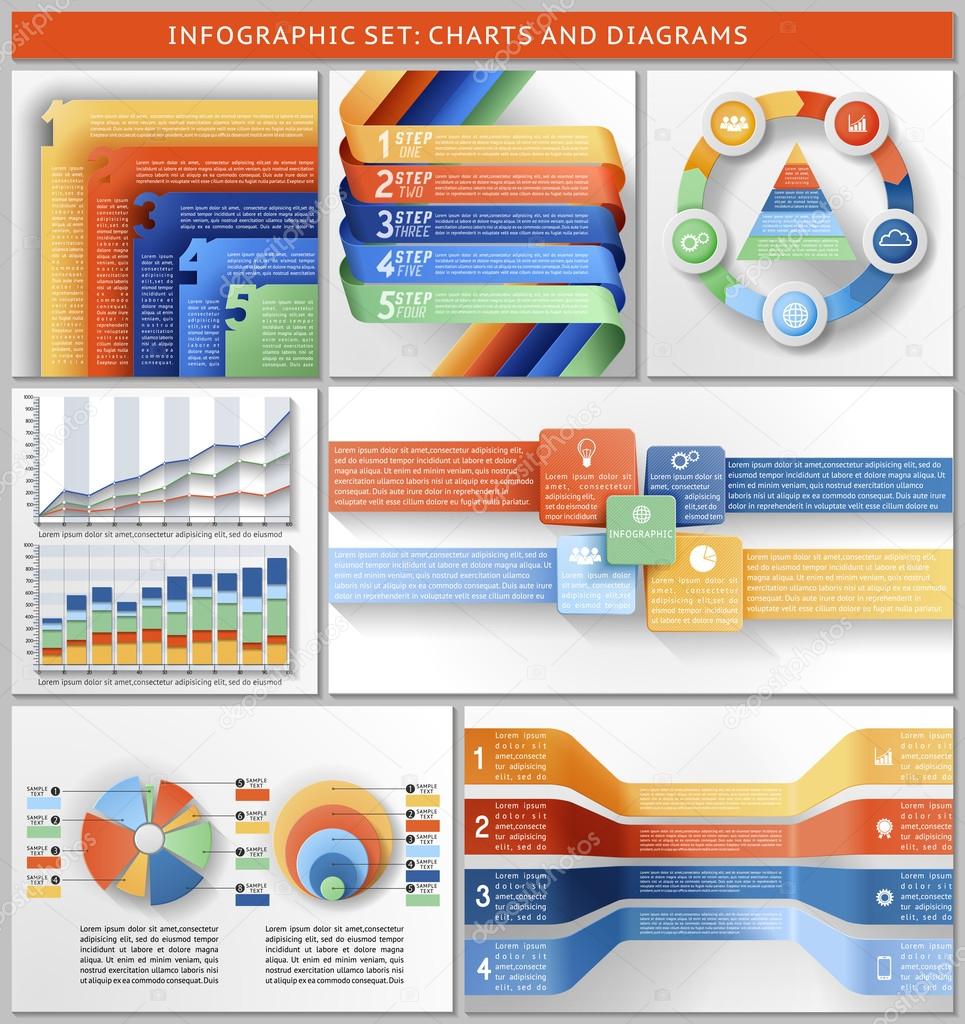 Set of charts, templates, and infographic.