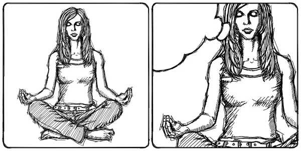 Sketch woman meditation in lotus pose