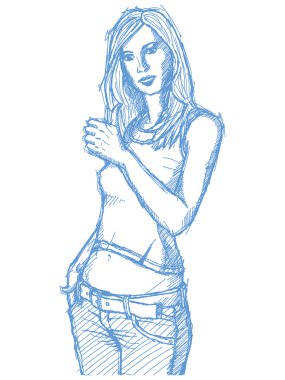 Aferin sevimli kadını gösteren kroki