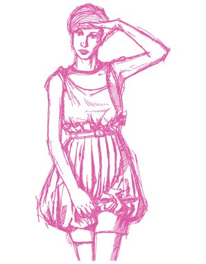 kadın el kafasını yakınındaki kroki