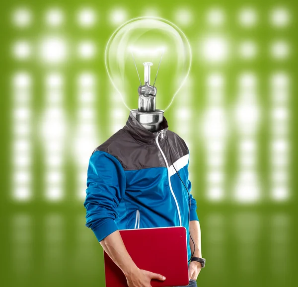 Lamp Head Man with Laptop — стоковое фото
