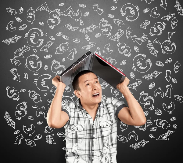 Man Hides Under The Laptop — Stock Photo, Image