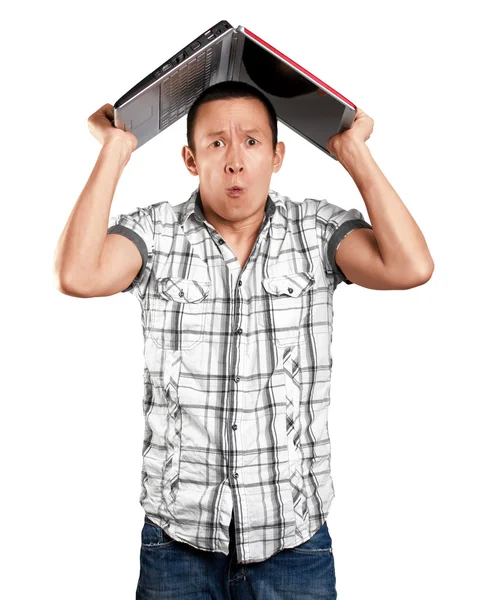 Man Hides Under The Laptop — Stock Photo, Image