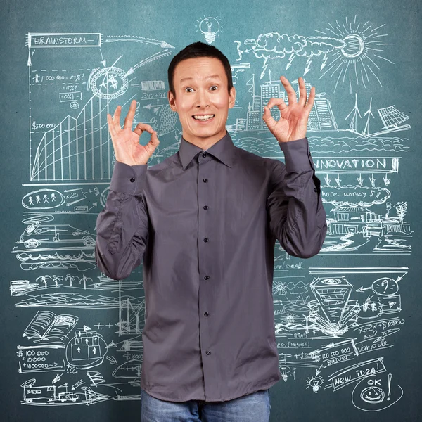 Asian Man Shows OK — Stock Photo, Image