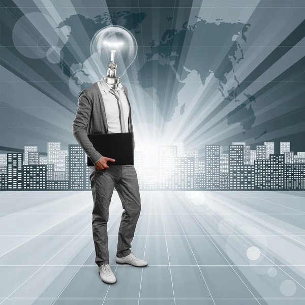 Lampenkopf Mensch vor konzeptionellem Hintergrund — Stockfoto