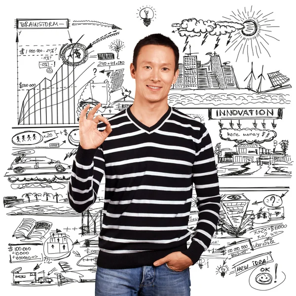 Asiatisk man i randig tröja — Stockfoto