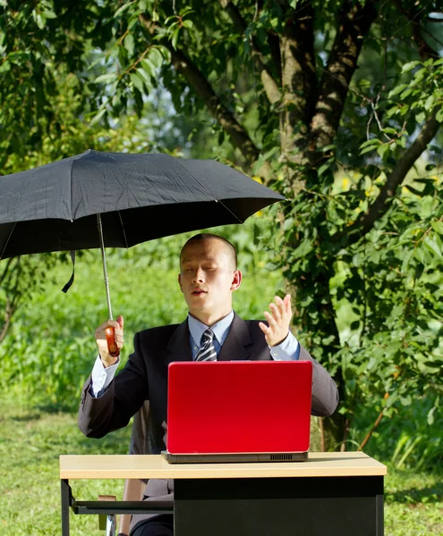 Zakenman die buiten werkt — Stockfoto