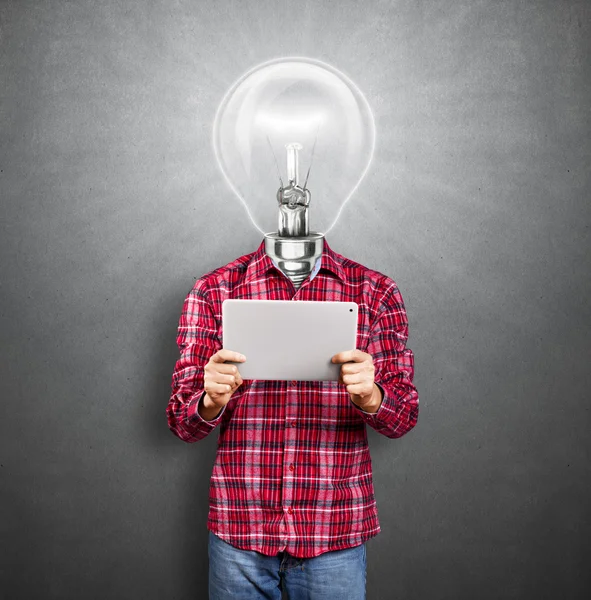 Lamp Head Man With Touch Pad — Stock Photo, Image