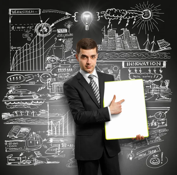 Idee concept zakenman met lege schrijven board — Stockfoto