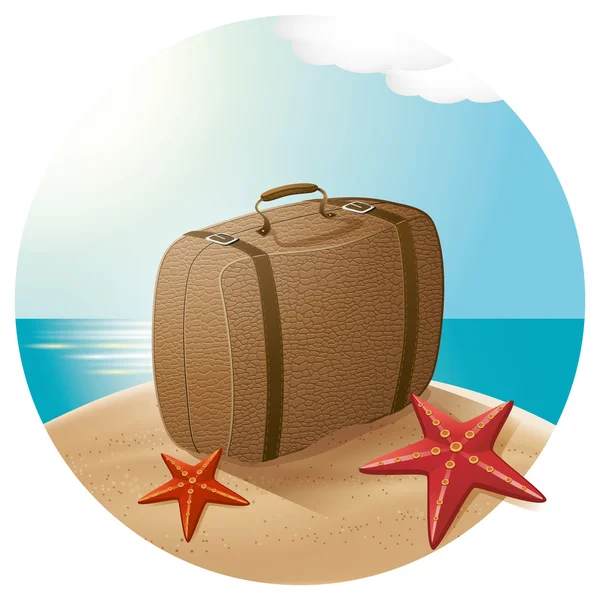 Valise à la plage de la mer — Image vectorielle