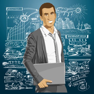 vektör işadamı ile laptop