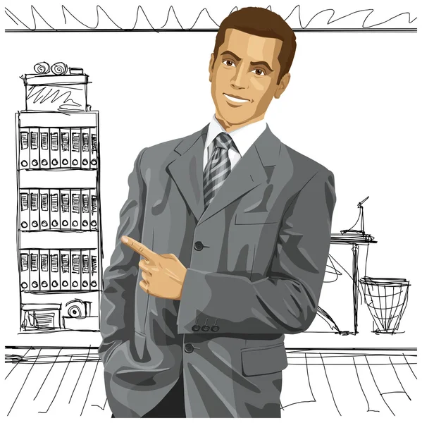Homme d'affaires avec un doigt pointeur — Image vectorielle