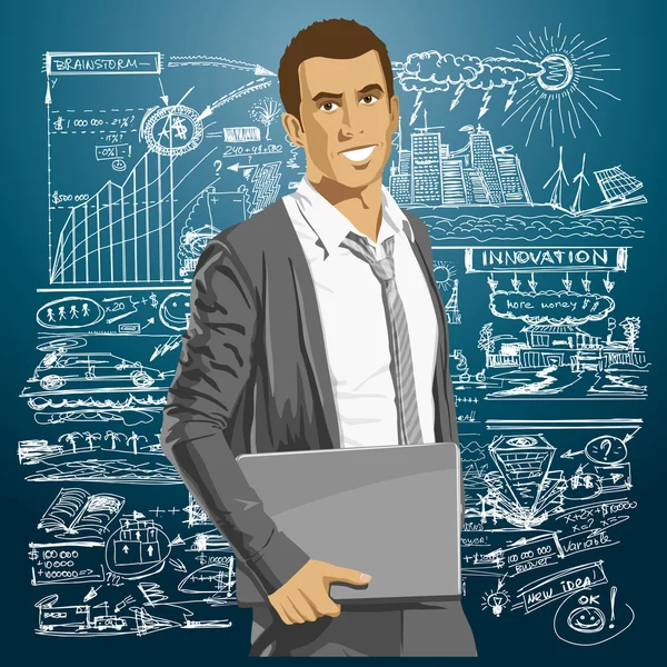 Homme d'affaires vectoriel avec ordinateur portable — Image vectorielle