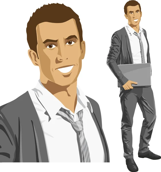 Vector hombre de negocios con el ordenador portátil — Vector de stock