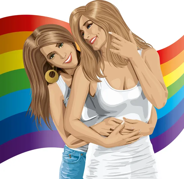 Vector Women Gay Couple Looking on Camera — Stock Vector