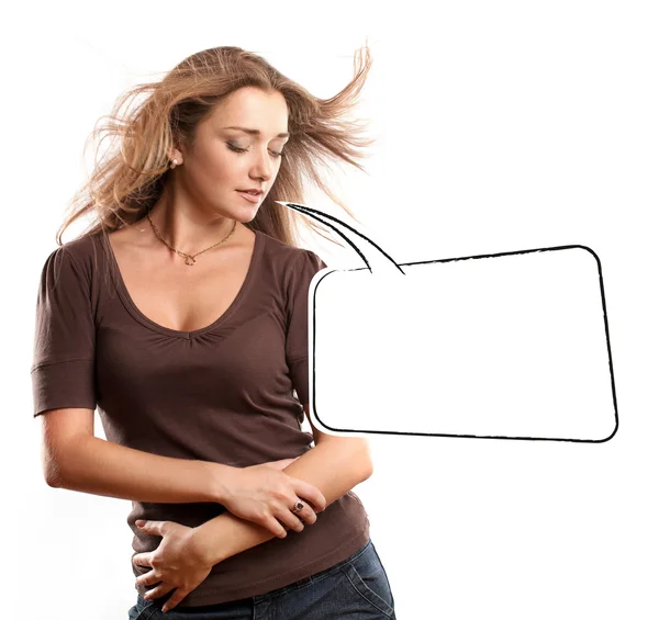 Mujer con viento en el pelo — Foto de Stock